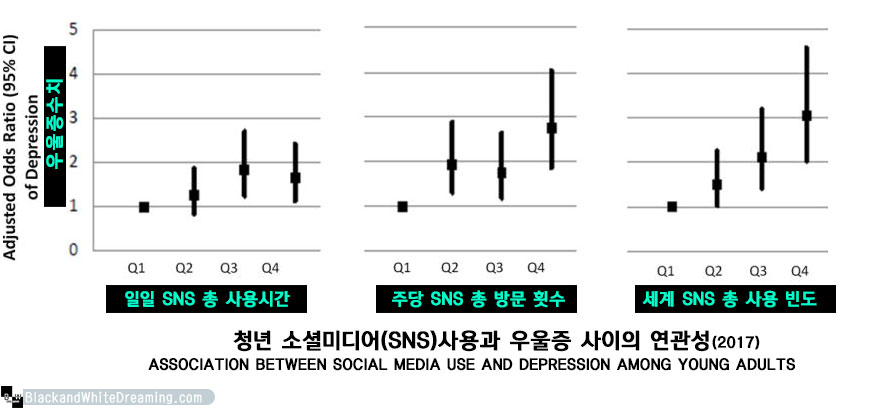 Graph of the association scale between youth social media use and depression